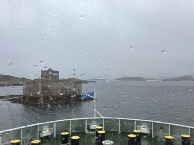 Photo of rainy Castlebay from the ferry
